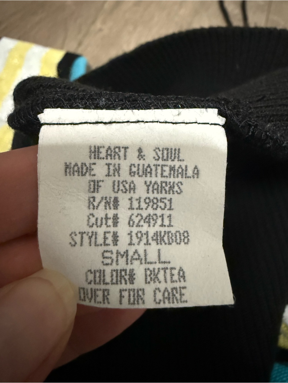 Heart Soul Black V-Neck Sweater with Teal, Yellow & White Stripes - Picture 7 of 7